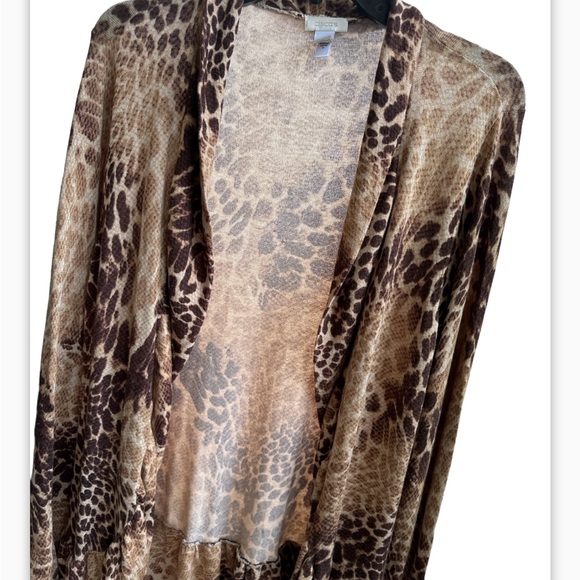 Chico's open front ruffle cardigan tan brown animal print size 2/ Large - Picture 2 of 4